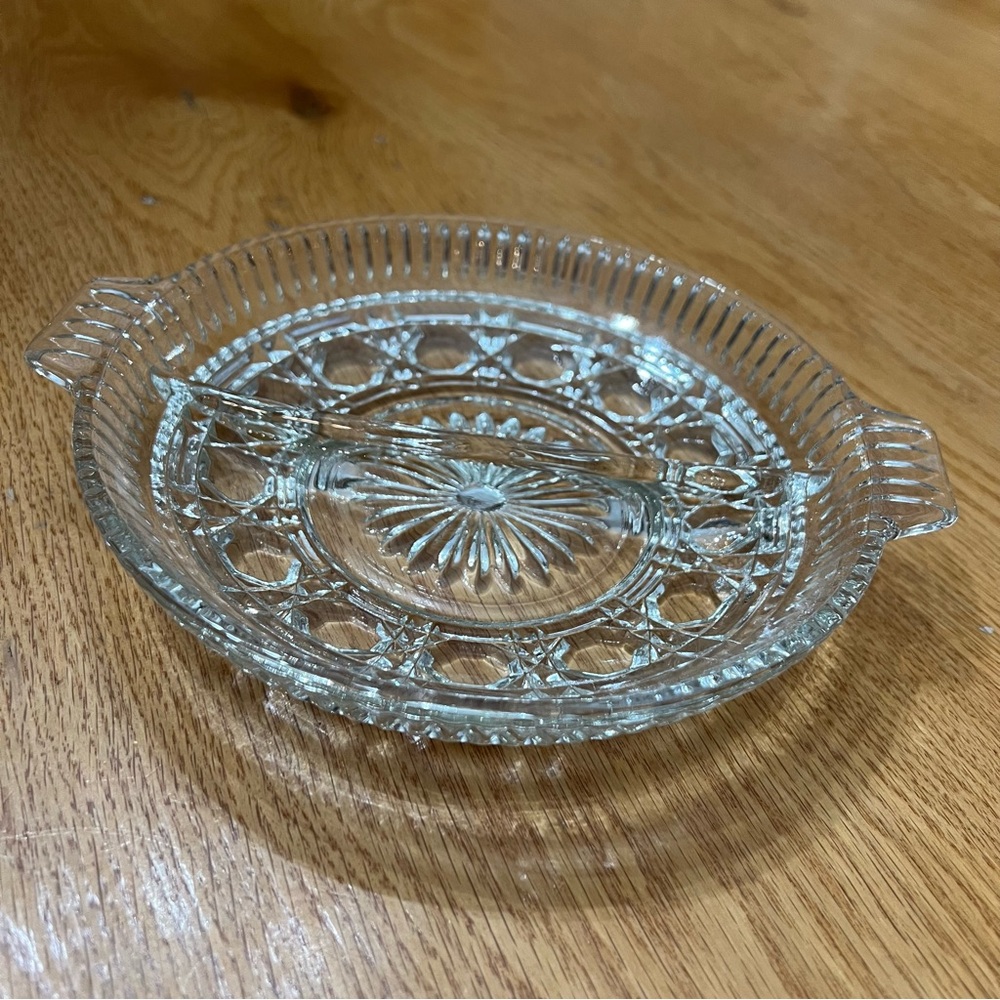 Vintage Federal Glass Windsor Pattern Divided
Relish Dish With Handles.